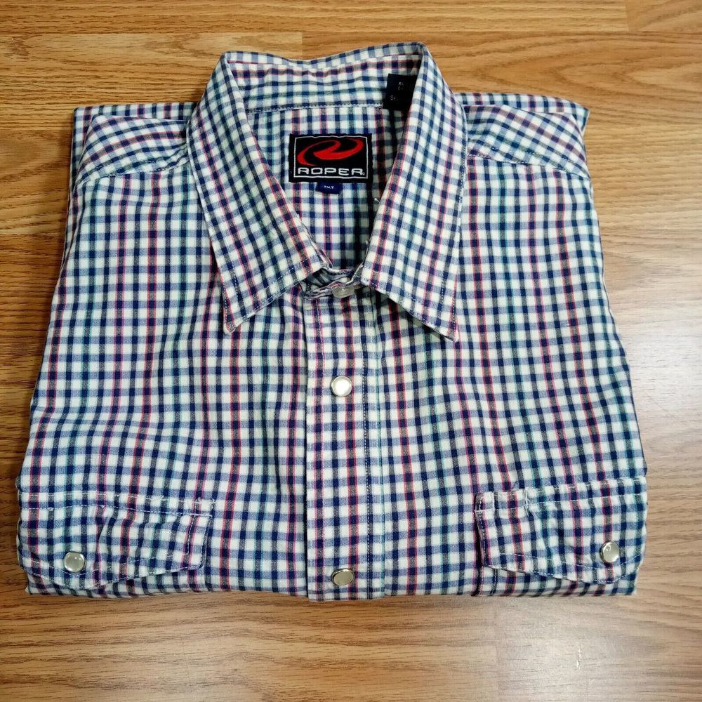 Roper Pearl Snap Shirt‎ Mens Sz 2XT Short Sleeve Cotton Gingham Check